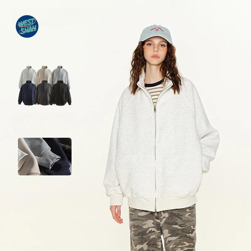 

WESTSHAN Европейский размер США Одежда высшего качества для улицы Винтажная повседневная дышащая толстовка из плотного хлопка 400 г для молодежи с воротником-стойкой