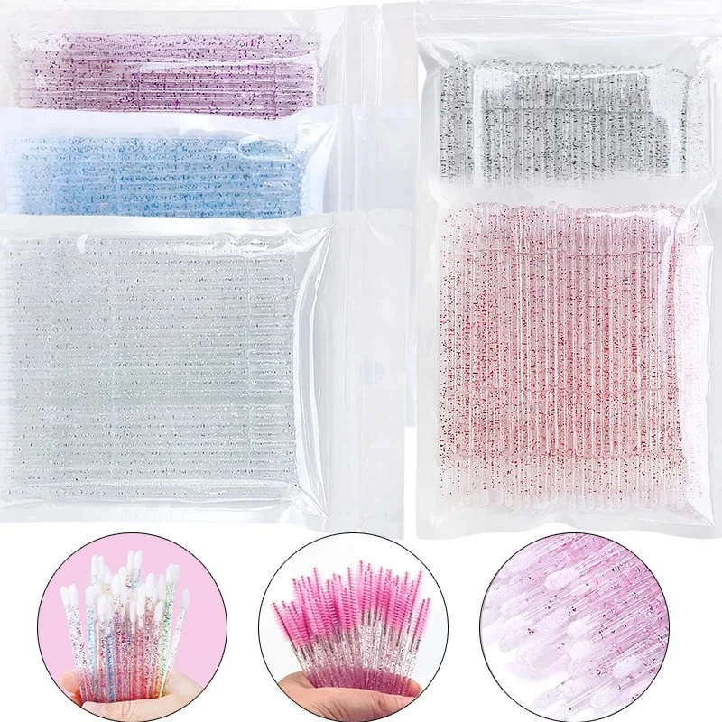 50/100 Uds herramientas cepillos de pestañas cepillo de labios pinceles de maquillaje desechables de cristal aplicador de lápiz labial varillas extensión de pestañas maquillaje