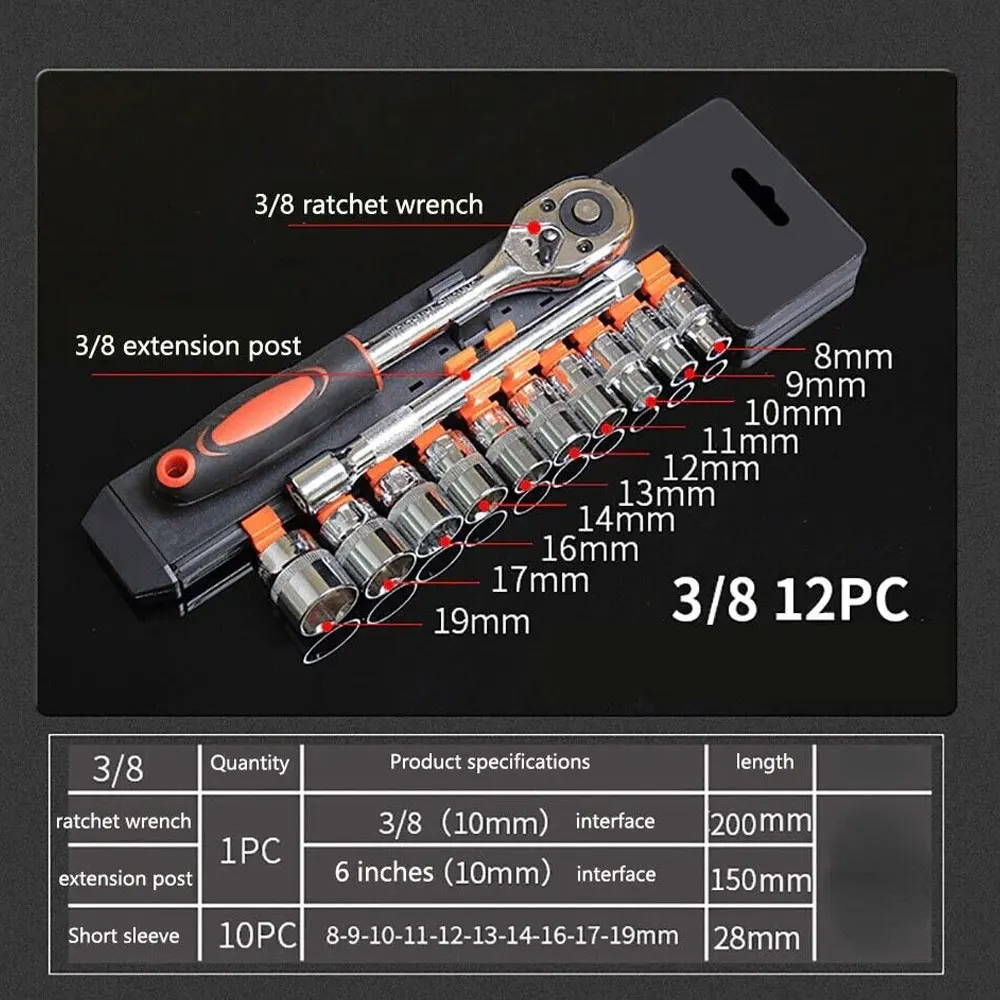 12 Pcs Ratchet Socket Wrench Kit Universal Repair Tool Multi-Function 8-32mm Wrench Home Quick Release Reversible