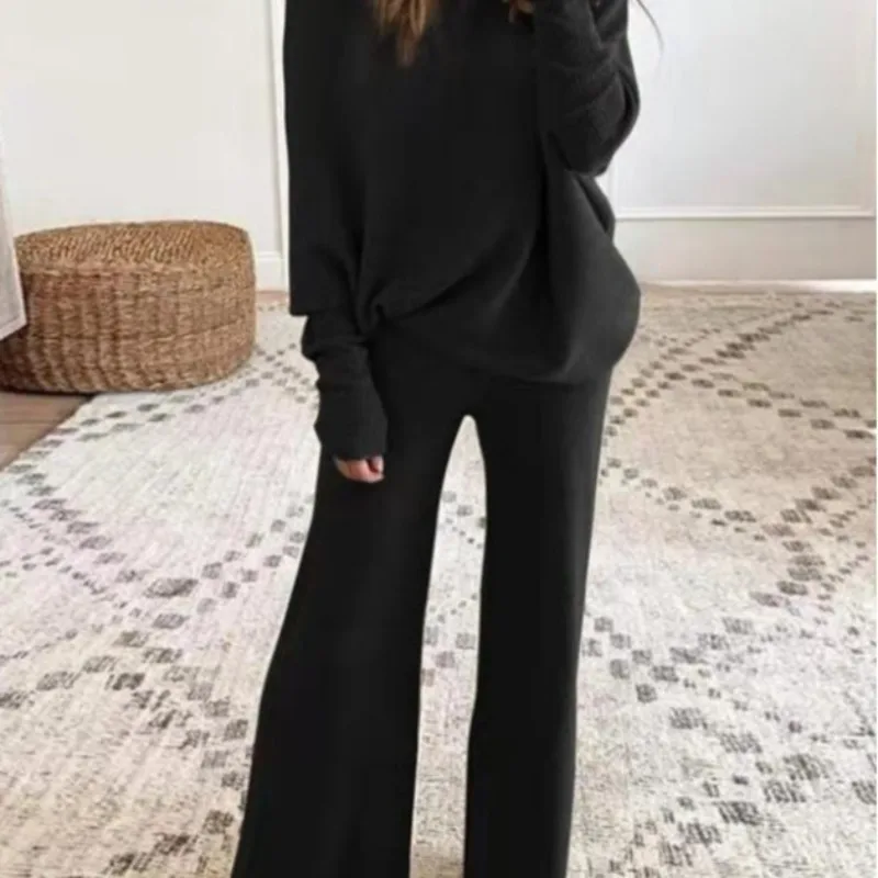 Ladies Spring and Autumn Suit Jacket Pants Casual Home Comfort Casual Solid Color Knitted Sports Holiday Temperament Fit Hot