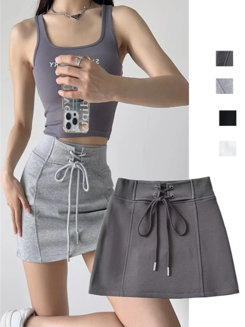 falda de Cintura Alta para Mujer, Estilo Deportivo, Anti-Luz, Falda Cruzada, Falda Corta en Línea A, Estilo Urbano