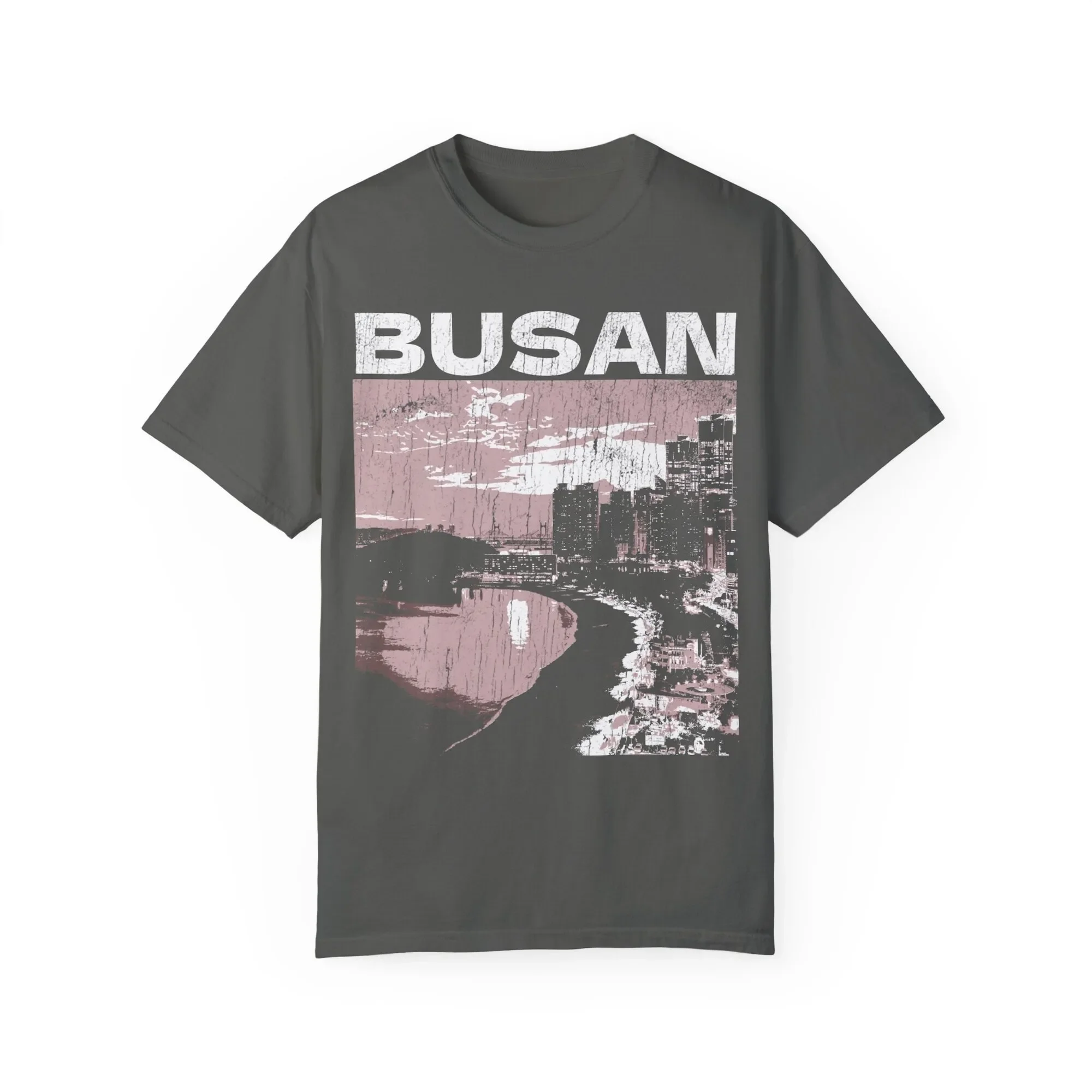 Busan T Shirt Pigment Dyed Vintage Black Korea Korean Streetwear Kpop Merch South long or short sleeves