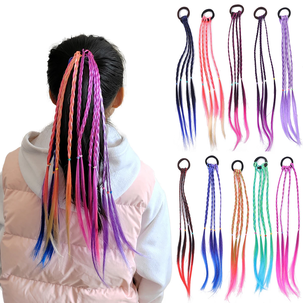 1pc Clip in Hair Extensions Colored Party Highlights Multi-colors Straight Hair Synthetic Hairpieces Royal Blue ﻿
