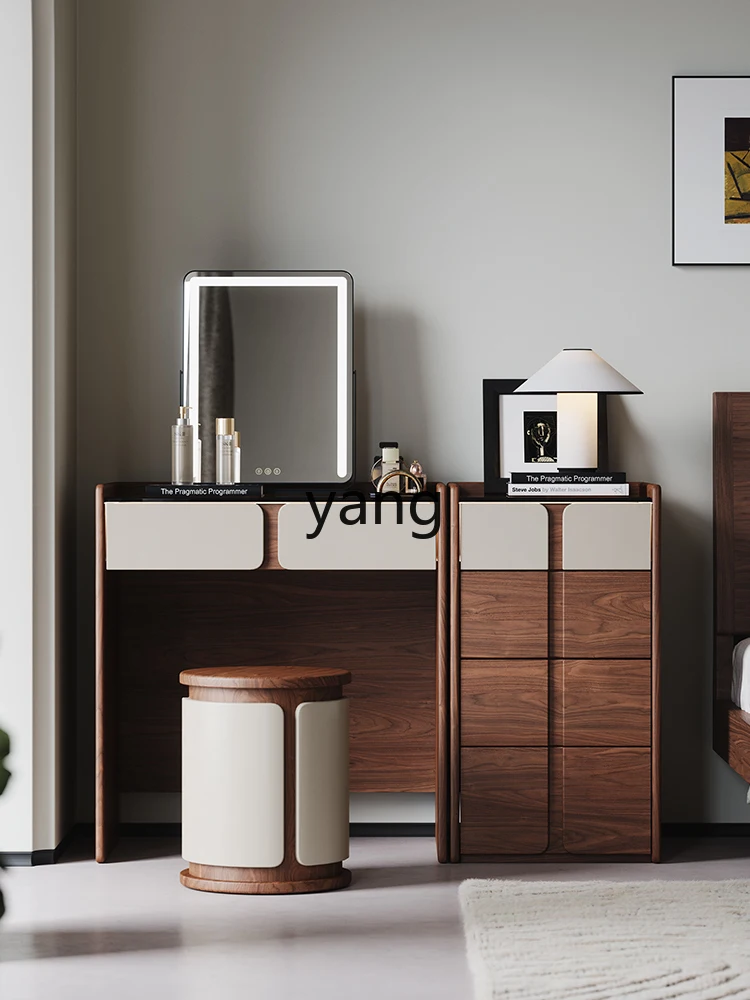 LTT جميع خزانة الملابس المصنوعة من الخشب الصلب بلون الجوز الأسود وغرفة النوم الرئيسية وطاولة مكياج بسيطة ومكاملة #2