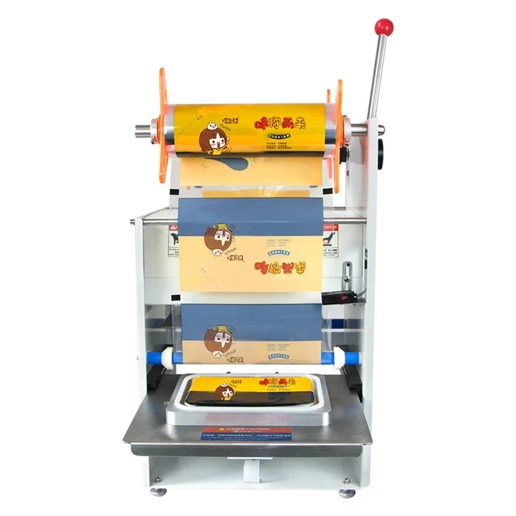 

Tle Top Small Manual Plastic Food Container Tray Sealer Packaging / Meal Heat Tray Sealing Packing