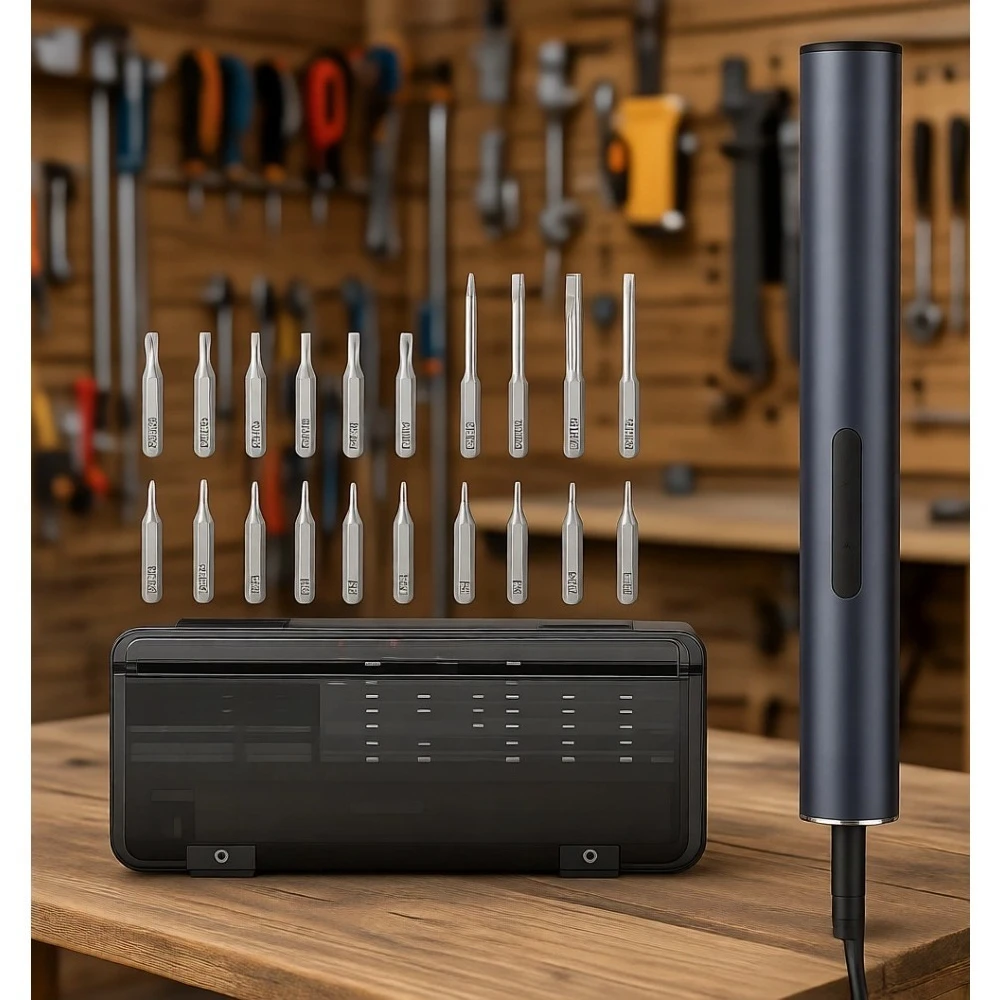 

Mini Electric Screwdriver 20 in 1 Precision Kit with Magnetizer S2 Steel Bits 4V Rechargeable Cordless for Phone Camera Laptop