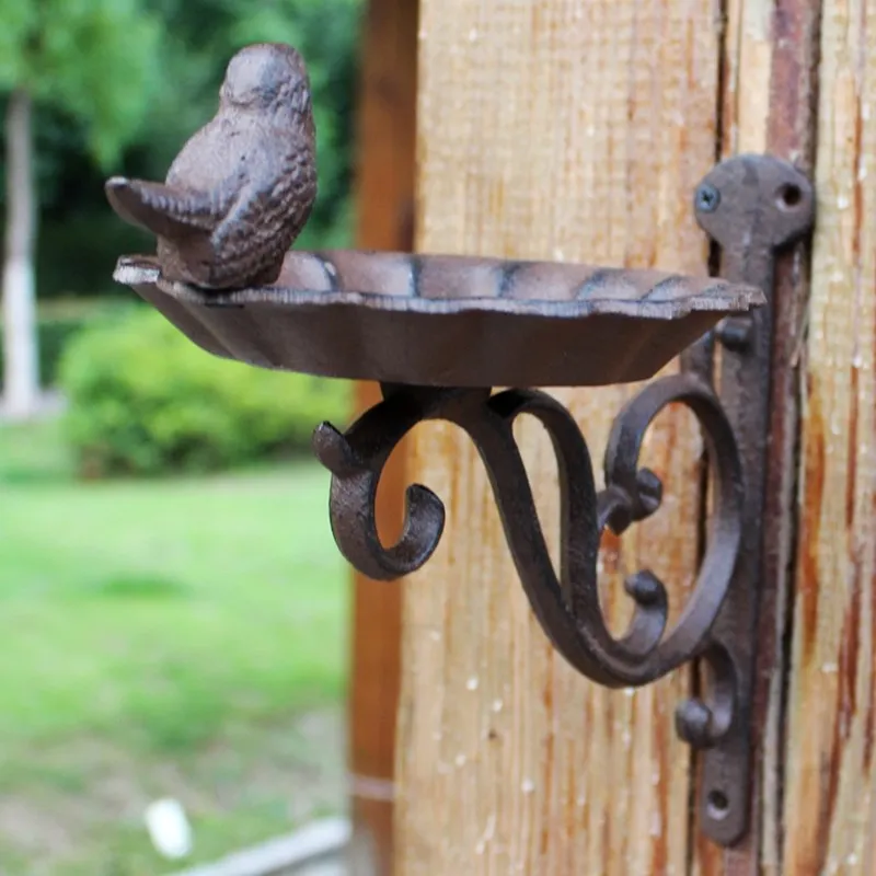 Vintage Country Style  Couple Birds Around Wall Mounted Cast Iron Bird Feeder Metal Plate Retro Heavy Metal Wall Bird Bath