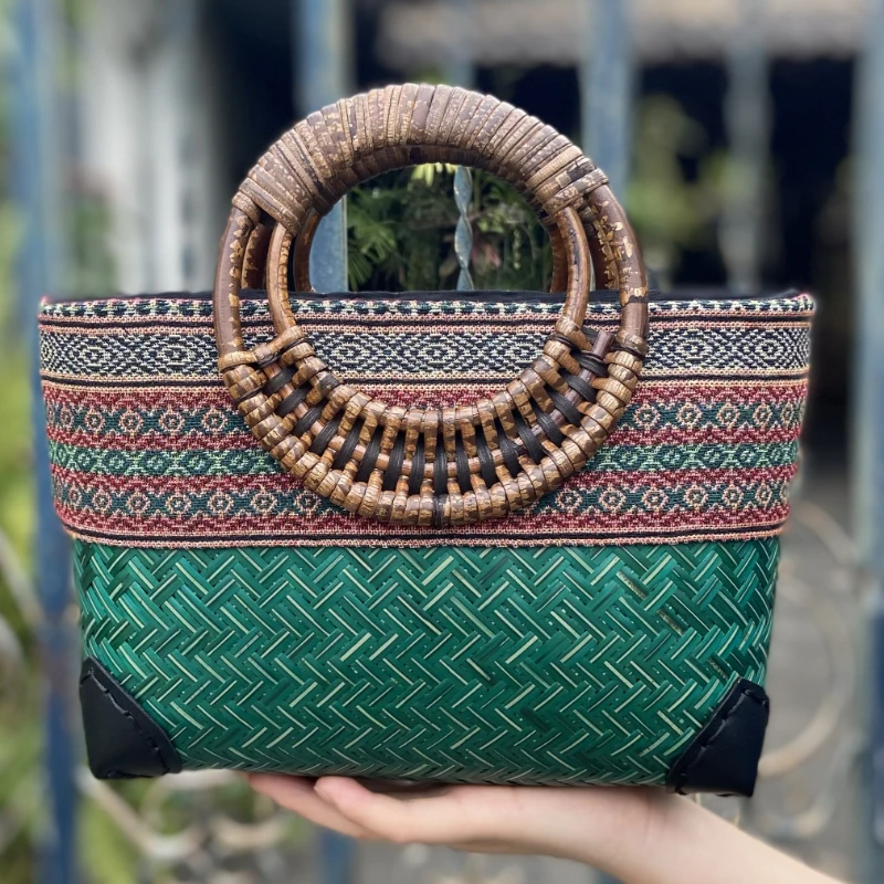 Thailand Imported Straw Bags Tea Ceremony Large Capacity Bamboo Storage Bags Holiday Handbag Retro Style Woven Bags for Women