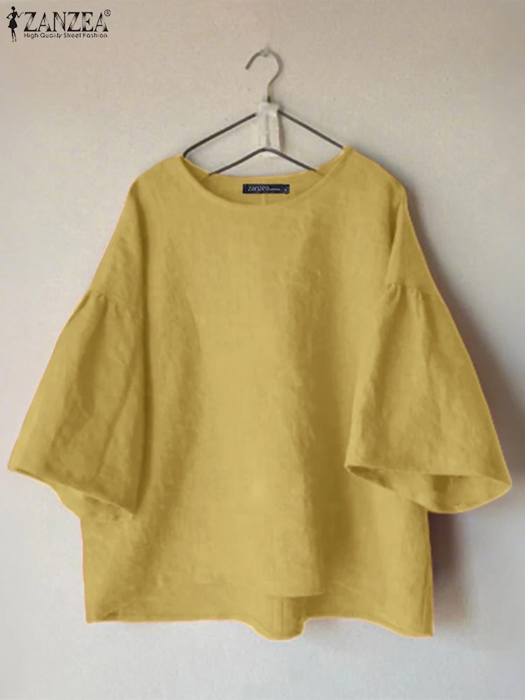 

ZANZEA Fashion Half Flare Sleeve Blouse Women Summer Tunic Tops 2025 Elegant OL Shirts Casual Loose Solid Color Blusas Femininas