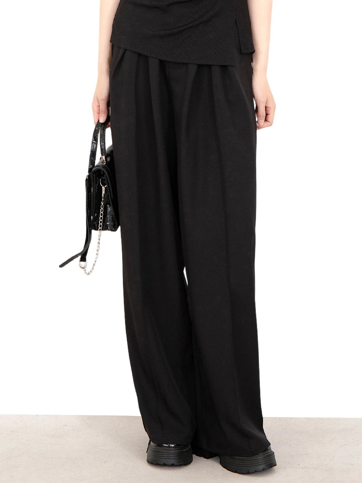 

Брюки с высокой талией и широкими штанинами для женщин, повседневные, свободные, прямые, с эффектом стройности, больших размеров, для делового стиля