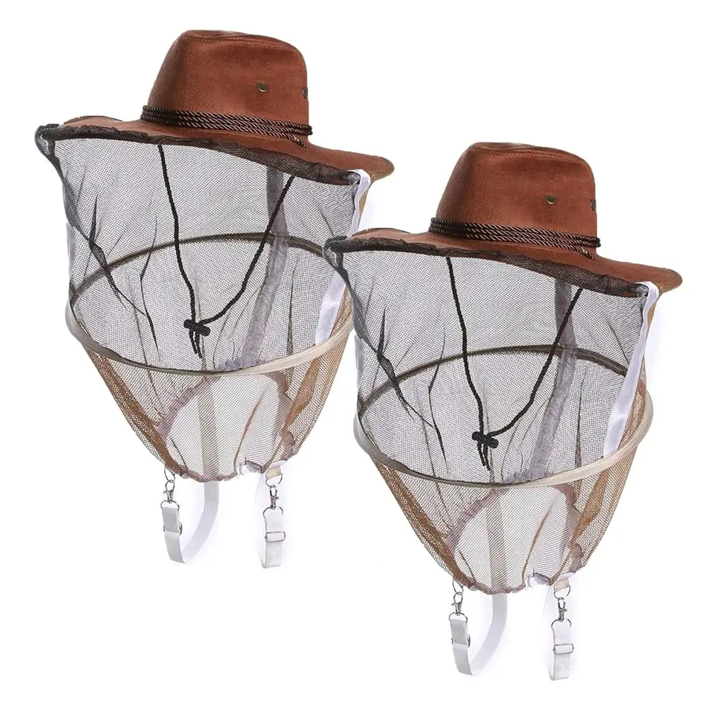 

2 Pack Cowboy Beekeeper Hat with Veil Bee Veil Hat with Visibility Veil Outdoor Professional Beekeeping Protective Gear