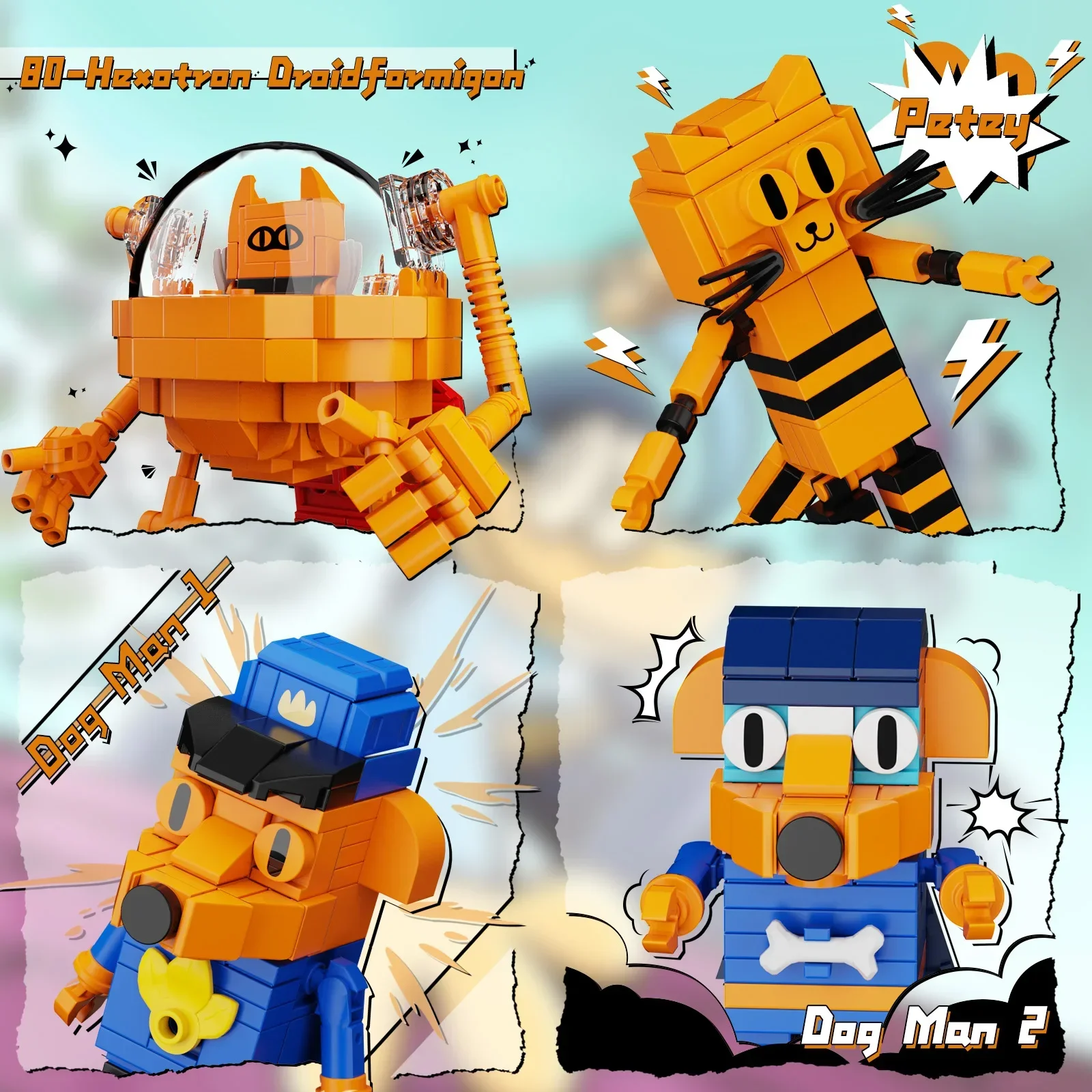 Dogness Man Cartoon Cats Petey Building Block Kit 5PCS Creative Cute Game Figures Robot Toys Children Fans Birthday Gifts