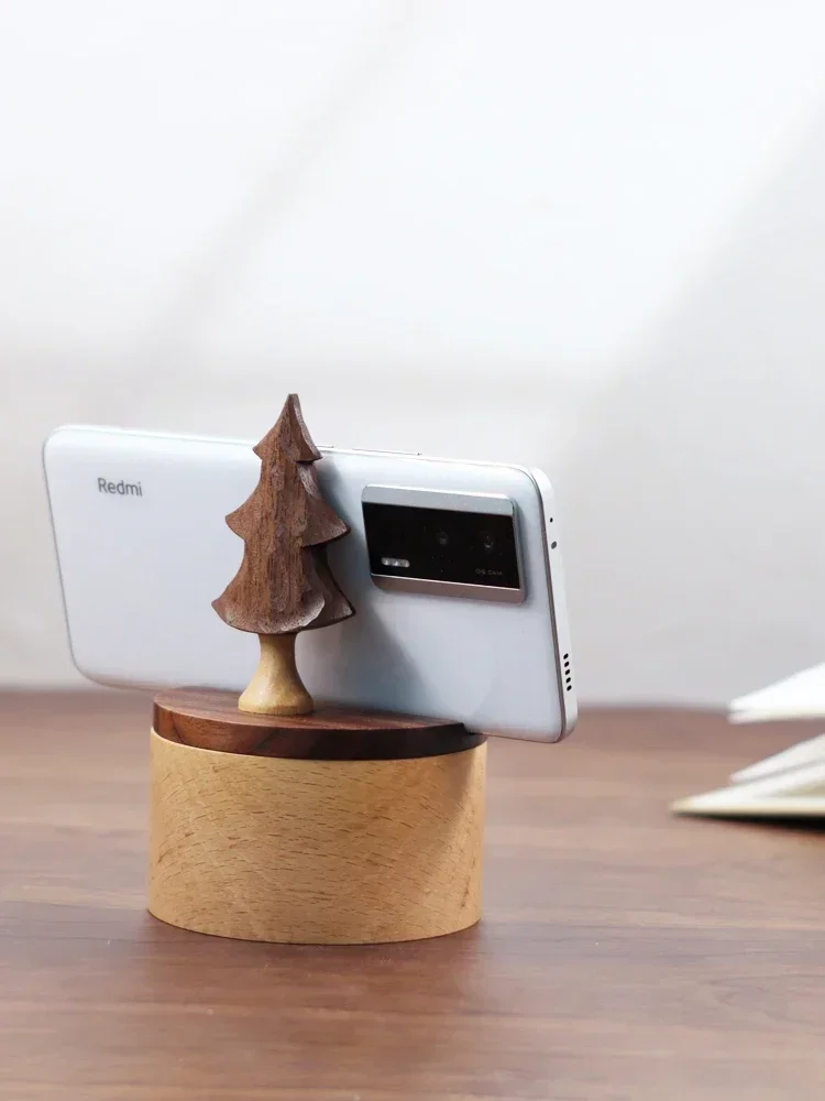 

Solid wood desktop storage box creative phone holder black walnut jewelry headphone clip storage can phone holder Hot sales