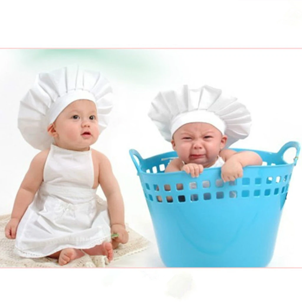 Baby Chef Apron Hat Costumes Chef Baby White Cute Cook Costume Newborn Fancy Photo Accessories Set Hat Apron for Girls Boy