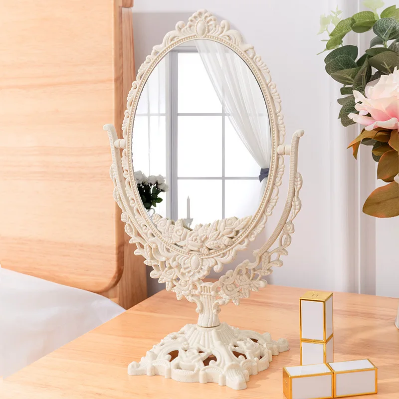 Retro palace style tabletop, rotatable tabletop, household standing makeup mirror, dormitory, student makeup mirror, girl