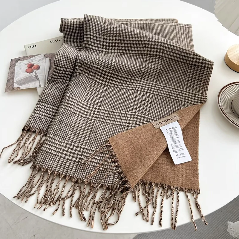 Luxury Plaid Print Cashmere Scarf for Women Pashmina Shawl Winter Wraps 2024 Warm Blanket Poncho Female Echarpe Bufanda