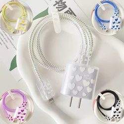 Caso Coração Colorido para Apple, US Fast Charger Head Cover para iPhone 14, 13, 12, Cabo de Dados, Tipo C, Manga de Proteção, 18W, 20W