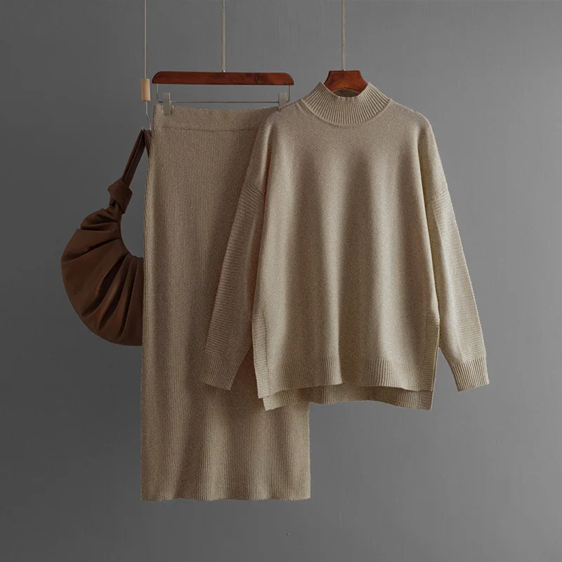 Autumn and Winter Y2k Skirt Europe and America Sweater Suit Half High Collar Half of The Body Two-piece Set Leisure Fashion
