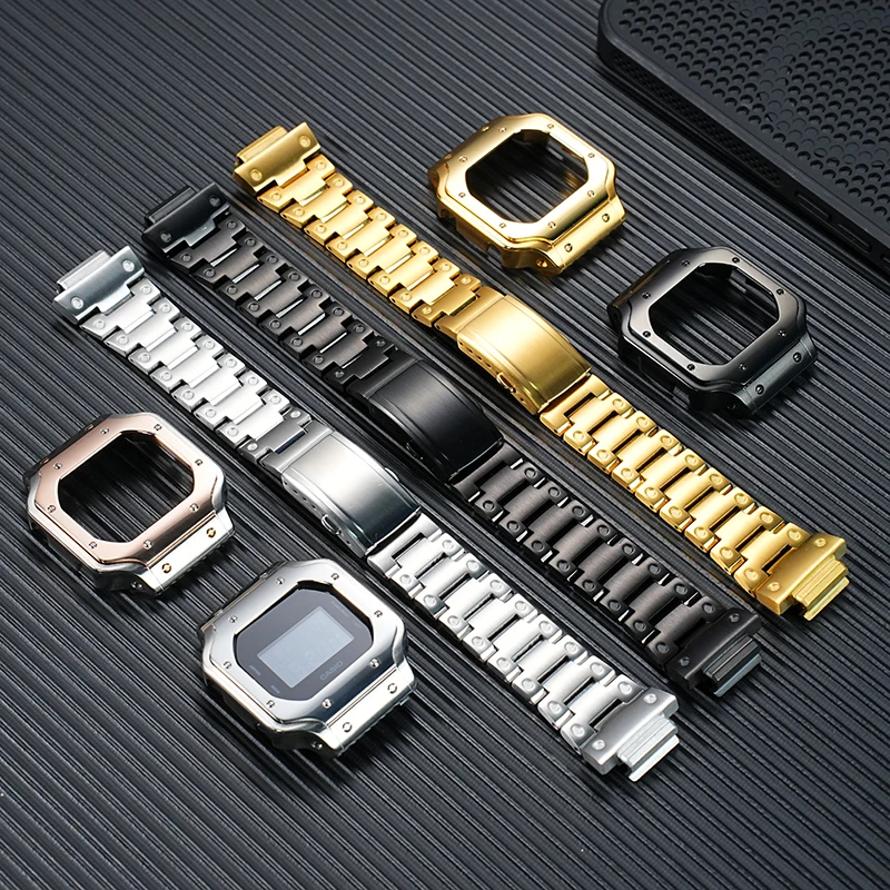 حافظة وحزام من الفولاذ المقاوم للصدأ لـ Casio G-Shock DW5600/DW5610/GW-5600 | استبدال حزام معدني مقاوم للصدمات | ترقية سوار
