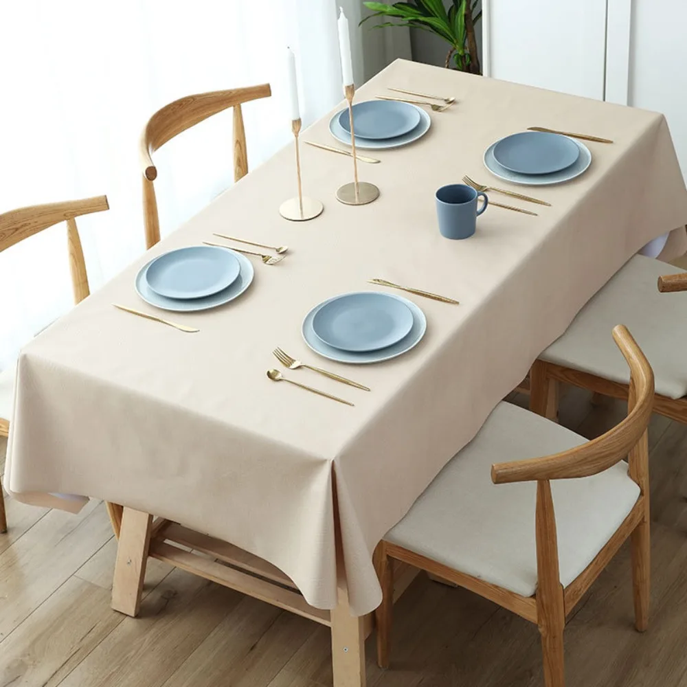 

Solid Color PVC Tablecloth Simple Oil Resistant Kitchen Dinning Tablecloth Heat Resistant Decoration Square Table Cover