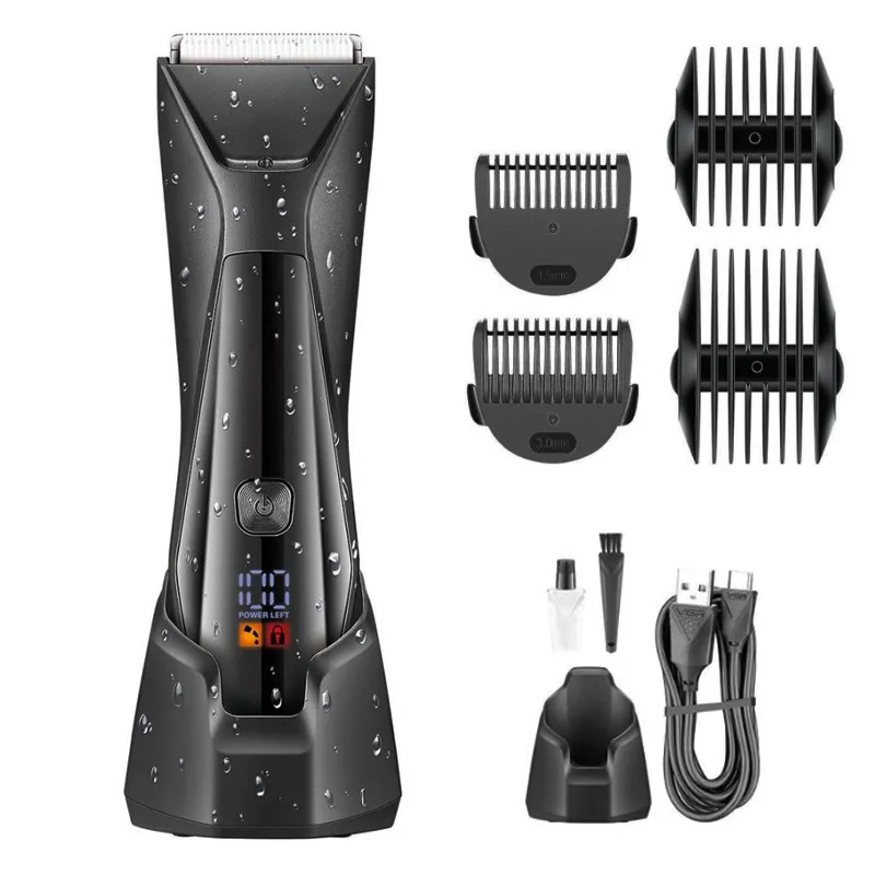 Body Hair Trimmer Men - Electric Groin Hair Trimmer with Upgraded Wide Ceramic Blade, Ball Trimmer for Men, Type-C Recharge Dock