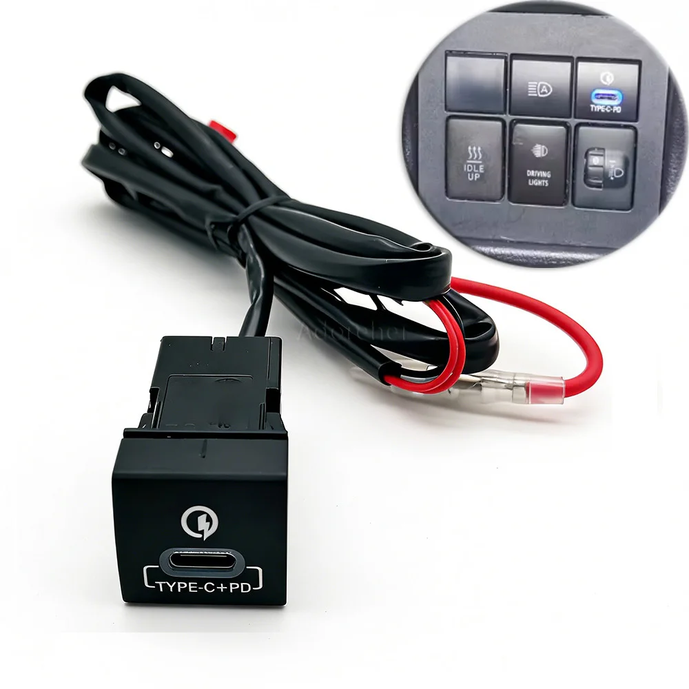 1 PC Blue LED Car Charger TYPE-C PD Socket Phone Charger Adapter Accessories Fit for Toyota Prado Corolla RAV4 Camry HIACE