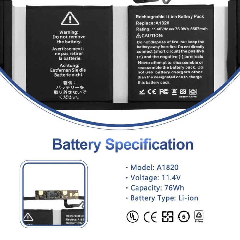 Imagem -02 - Bateria do Portátil Substituição para Macbook Pro A1707 A1820 15 A1707 Late 2023 Mid 2023 Touch Bar Emc 3162 3072 Series