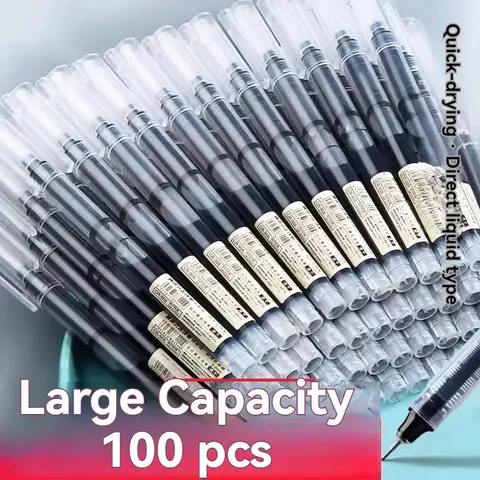 3-100 Pcs Straight Liquid Ball Pen Signature Gel Pen 0.5mm Black Blue Ink School Office Ball Pen School Office Supplies Writing