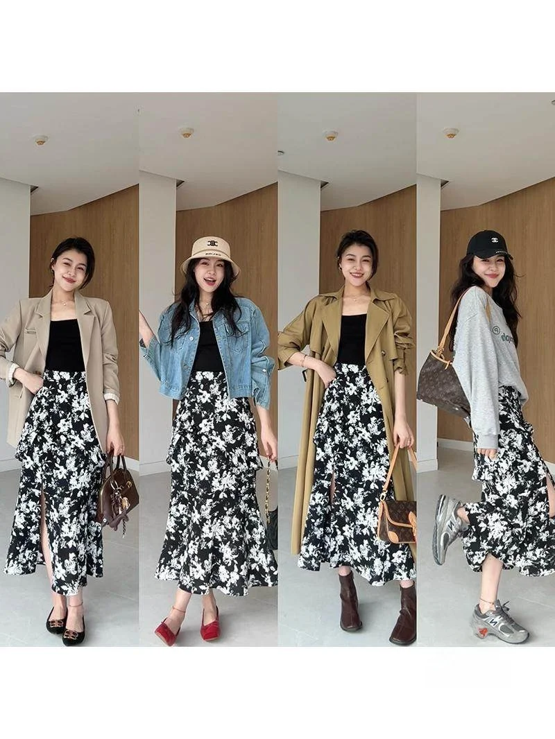 

Romantic Imagination Zhang a Xing Asymmetrical High Waist Floral Split Maxi Dr Fake Two-Piece Color Blo Slim Fit Korean ...