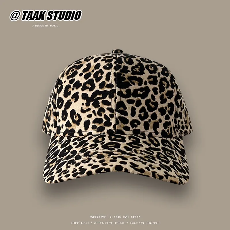 Korean Y2K Retro Leopard Print Printed Baseball Cap Men\'s and Women\'s Spring Outdoor Leisure Hip-hop Adjustable Curved Brim Hat