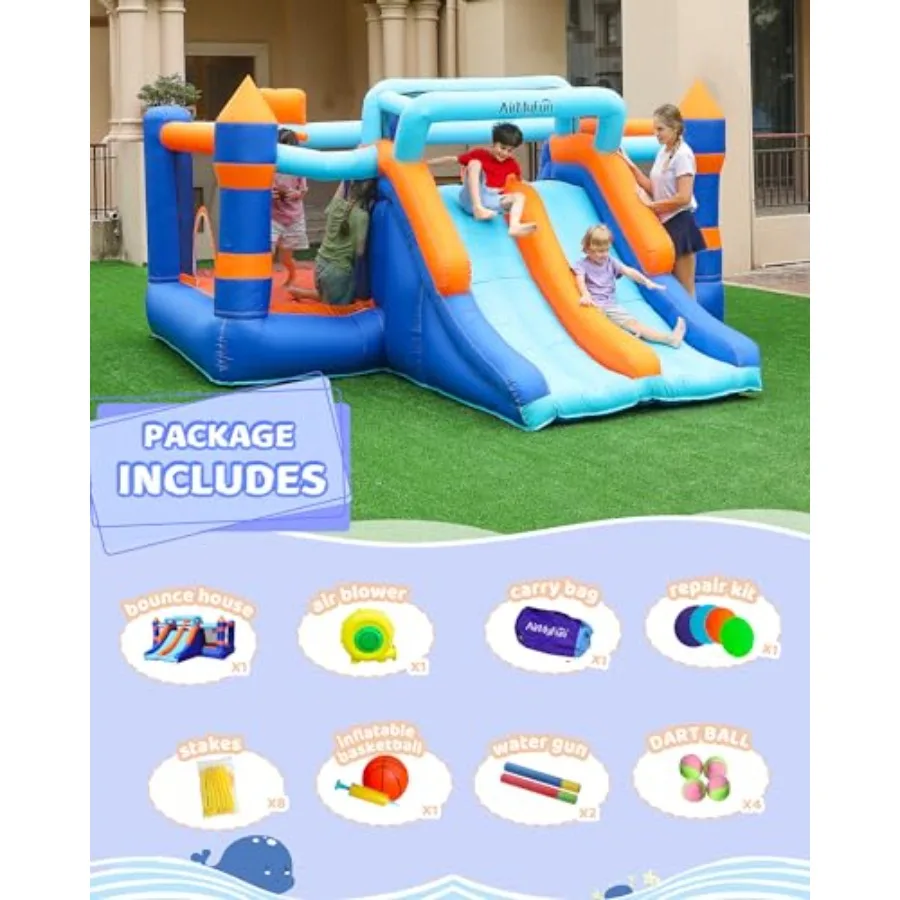 Casa de rebote inflable, casa inflable con doble tobogán, casa que rebota, castillo de rebote para niños en interiores y exteriores, casa de juegos