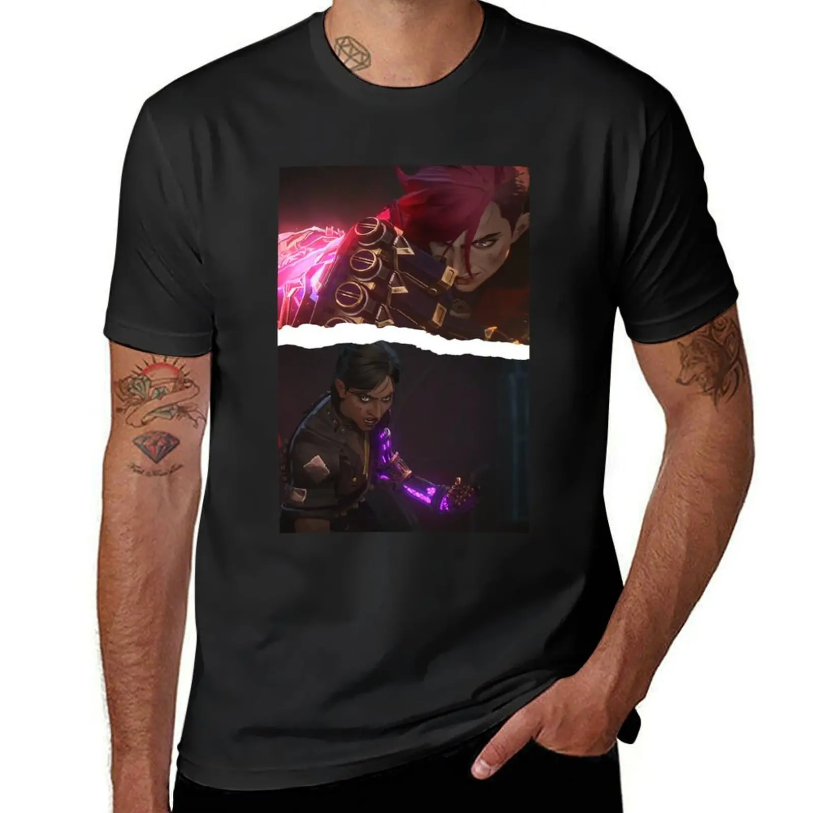 

Классическая футболка Vi vs Sevika, летние топы с аниме, футболки на заказ, мужская футболка 100, ℅ хлопок