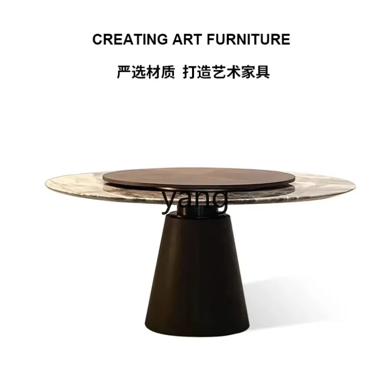 

LMMsolid wood natural marble dining table round luxury stone dining table with turntable