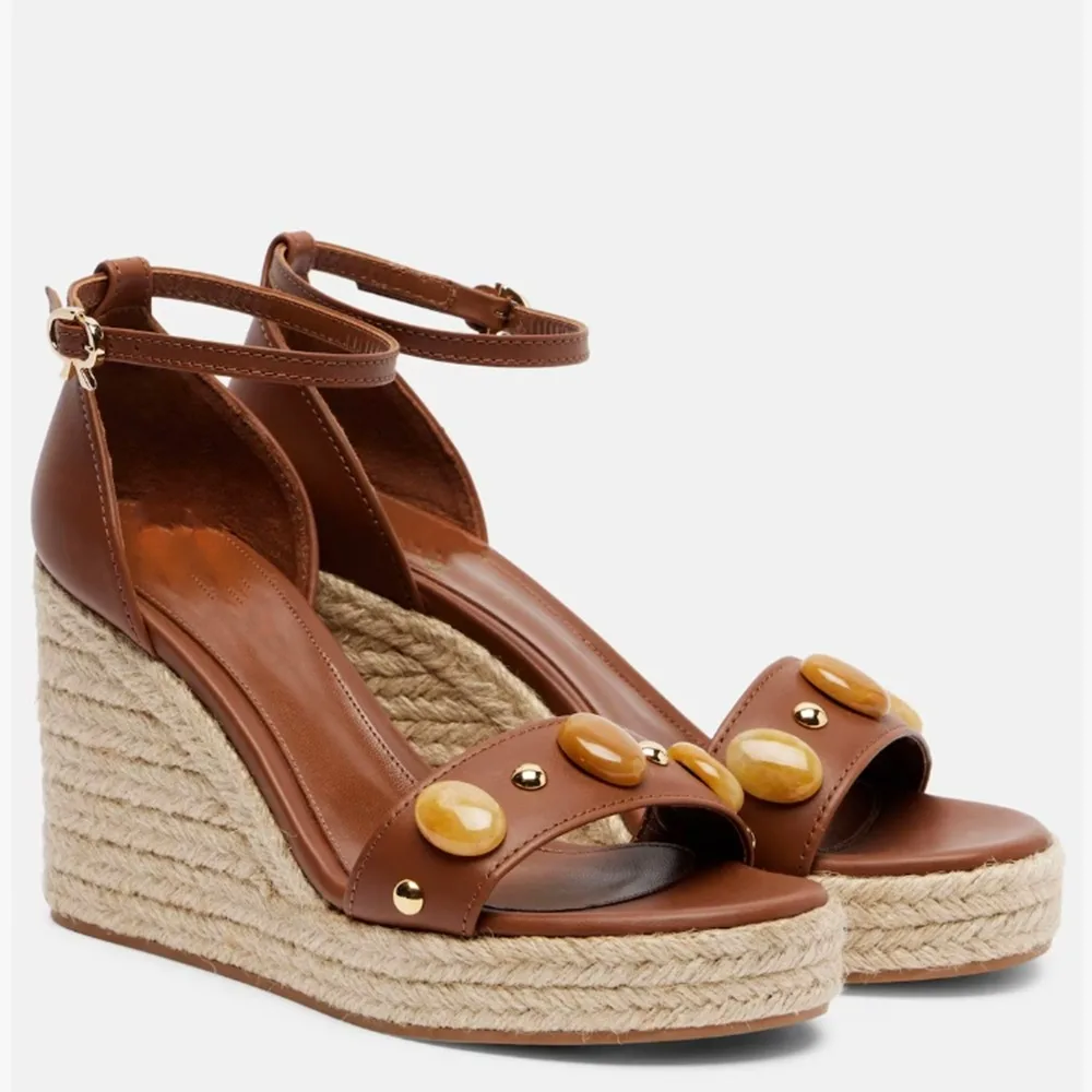 

Women Brown Wedge Sandals Ankle Strap Open Toe Platform Espadrille Heels Size 33-40 26-30