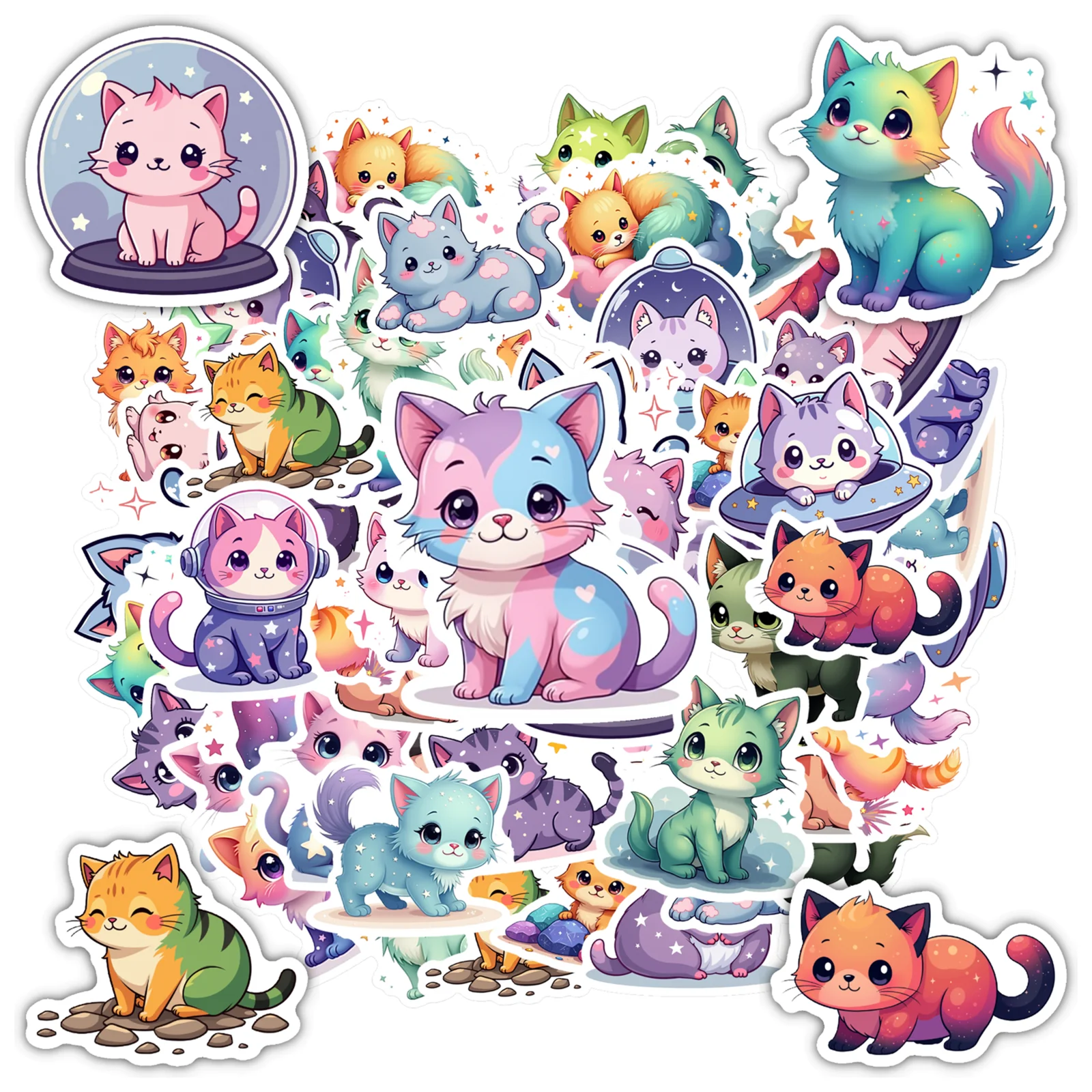 35pcs Kawaii Cat Meow Stickers Aesthetic Colored Decoration Scrapbooking Hand Accounting Graffiti Decals Supplies