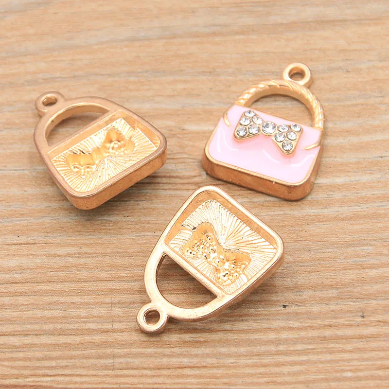 PULCHRITUDE 6pcs 17*24mm 3 Color Alloy Metal Drop Oil Ladies Bow Bags Charms Pendant For DIY Bracelet Necklace Jewelry Making