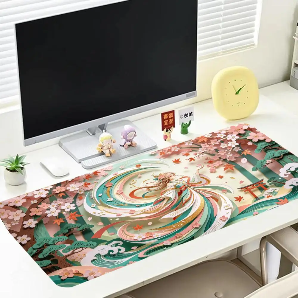 Sacred Sword Altar Torii Bamboo Table Mat Smooth Glide Thick Rubber Base Large Size For Esports Study Desk Decor