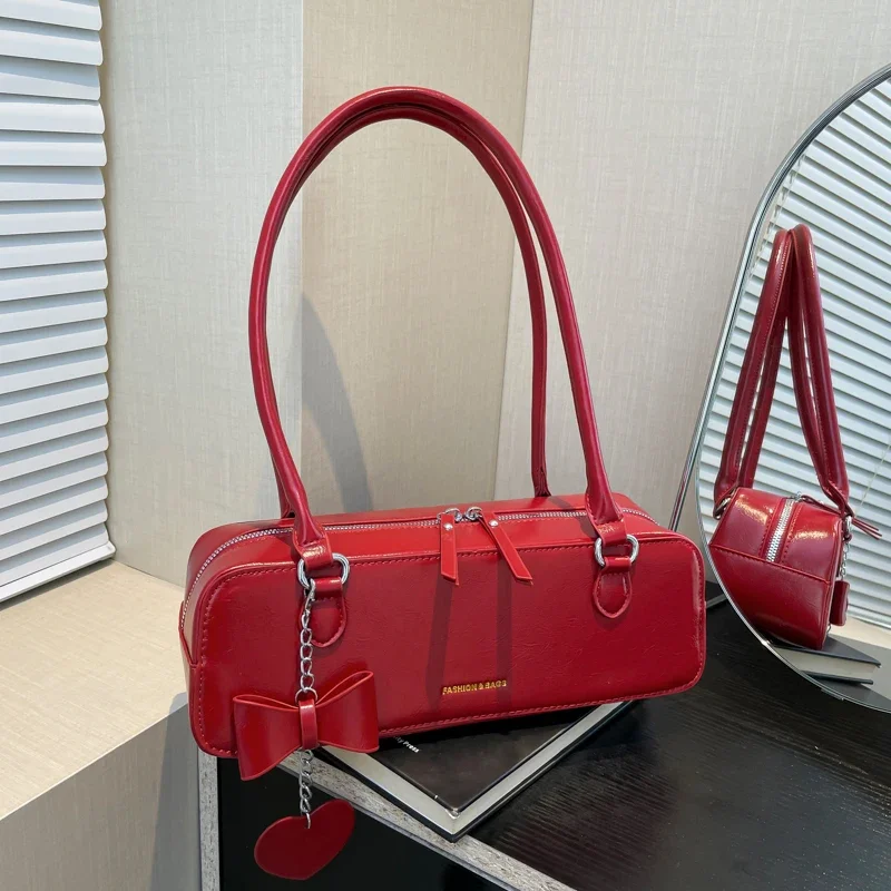 

Retro Fashion Rectangle Glossy PU Shoulder Bags Hot Trendy Classic Style High Quality Large Capacity Handbags for Women 2024 New