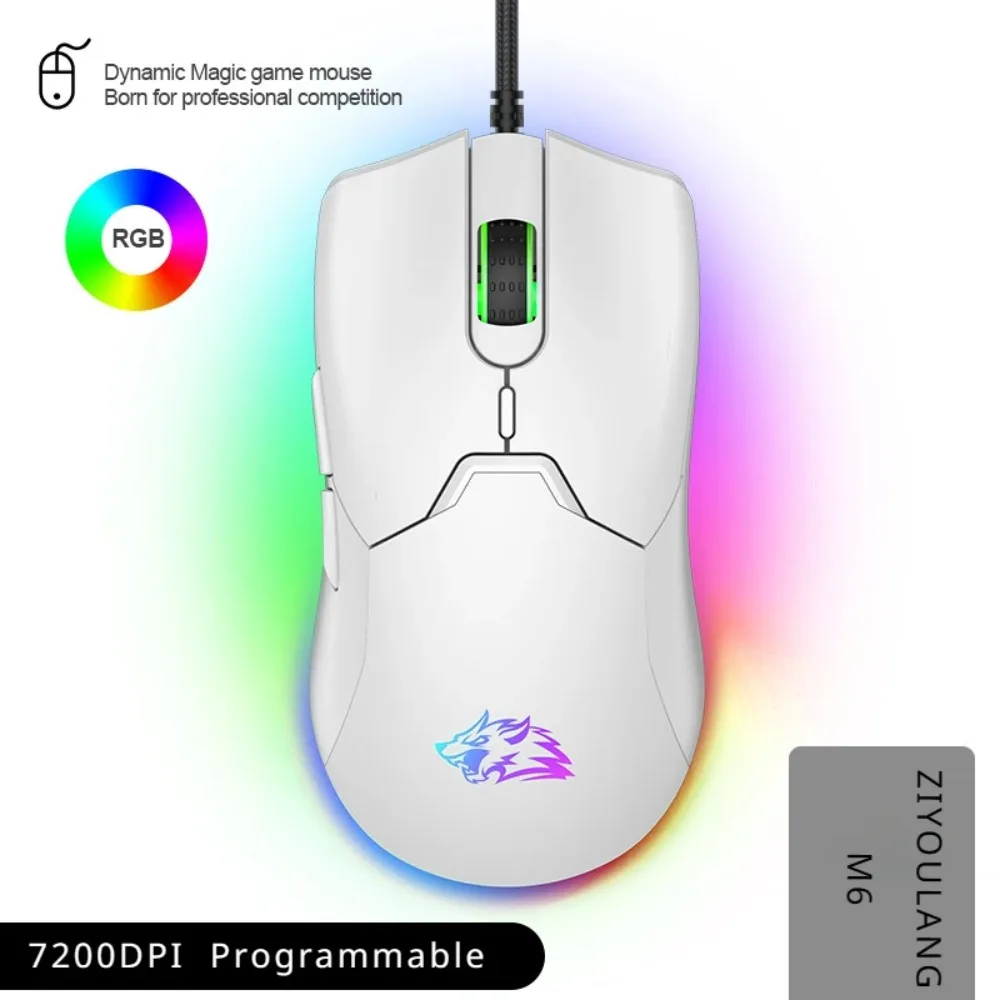 Free Wolf M6  Programming Mouse Macro Press Grab Computer Office RGB Gaming Poison Viper Backlit Optical Ergonomic Esport