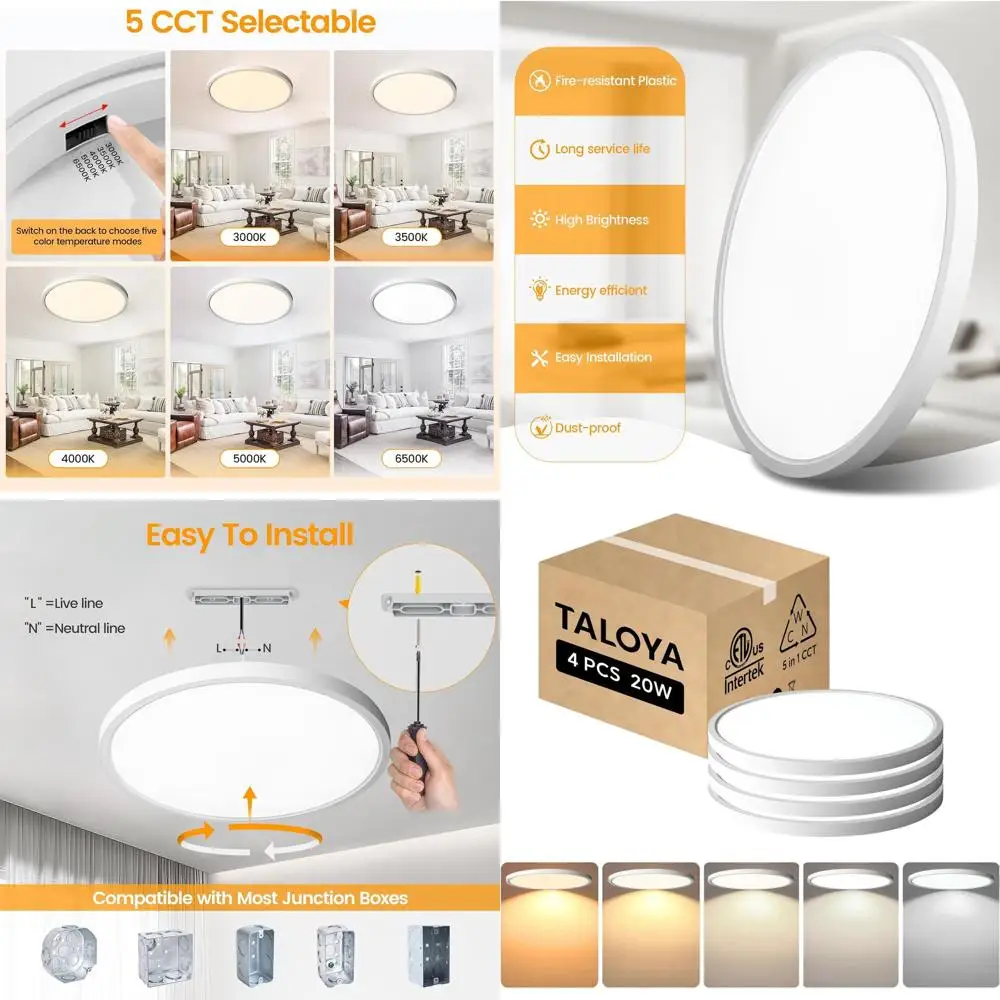 

Набор из 4 потолочных светильников 10 дюймов, 20 Вт, с регулируемой цветовой температурой (5 цветов), для различных помещений