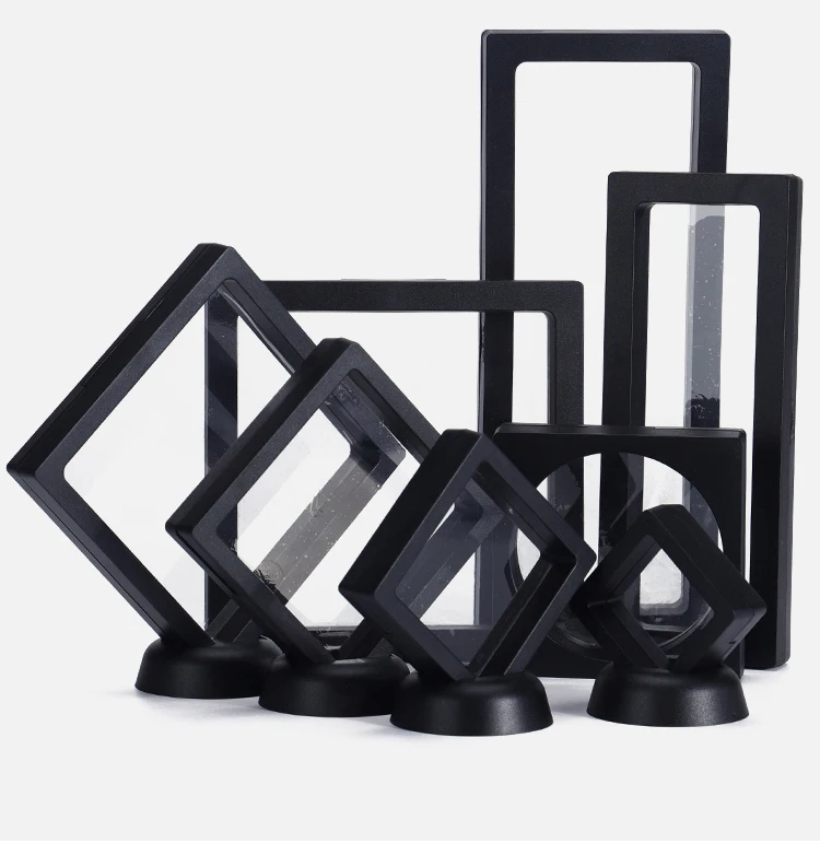 3D Floating PE Film Jewelry Display Frame Stand Holder Box 10/Unit Portable Brooch Coin Medal Suspension Storage Collection Case