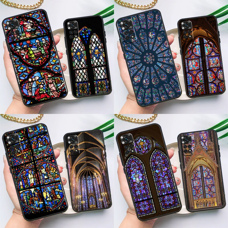 church gothic Sainte-Chapelle Stained Case For Xiaomi Redmi Note 10 11 8 9 12 Pro 11S 10S 9S Redmi 9 10 12C 9C 10C Back Cover