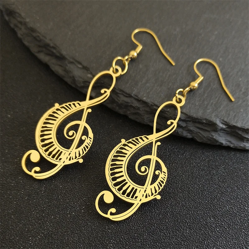 Music Note Treble Clef Earring Drops For Women Stainless Steel Gold Color Hollow Earrings Music Symbol Party Gift Jewelry E8598