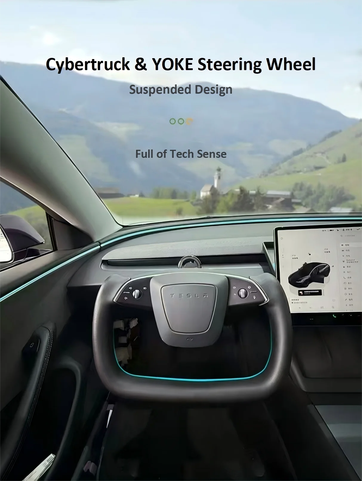 Suspended Steering Wheel for Tesla Model 3 Highland 2024-2025 & Model Y Juniper 2025 CYBER & YOKE Customized Style Nappa Leather