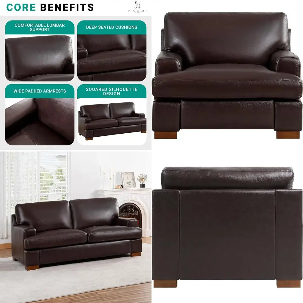 

Роскошный комплект из кресла и дивана с отделкой из натуральной кожи, с подушками из гусиного пера и квадратными подлокотниками для гостиной, офиса и т.д.