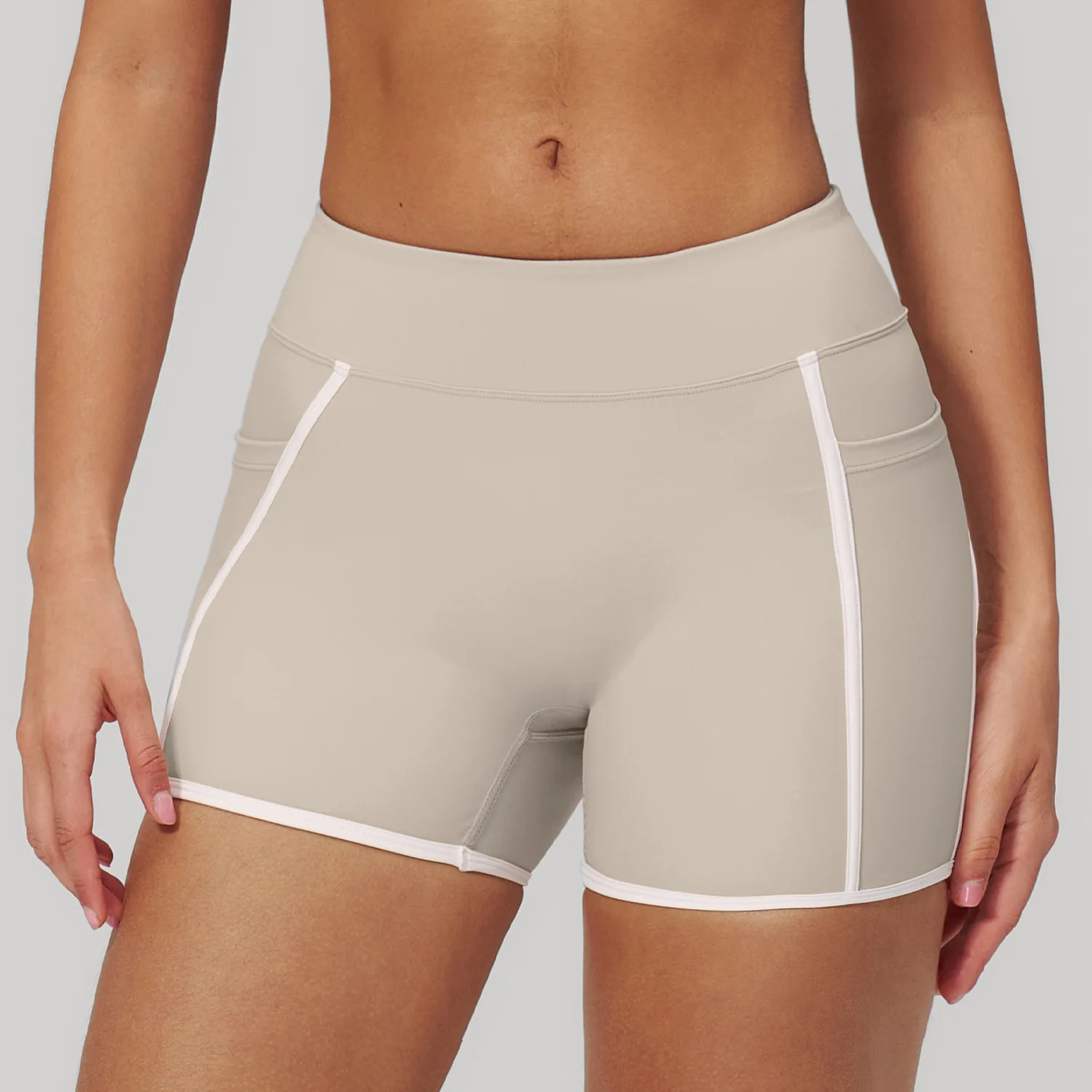 Maxdutti Naked Yoga Shorts Contrasting Color Tight Sports Shorts Outdoor Exercise And Fitness Running Shorts