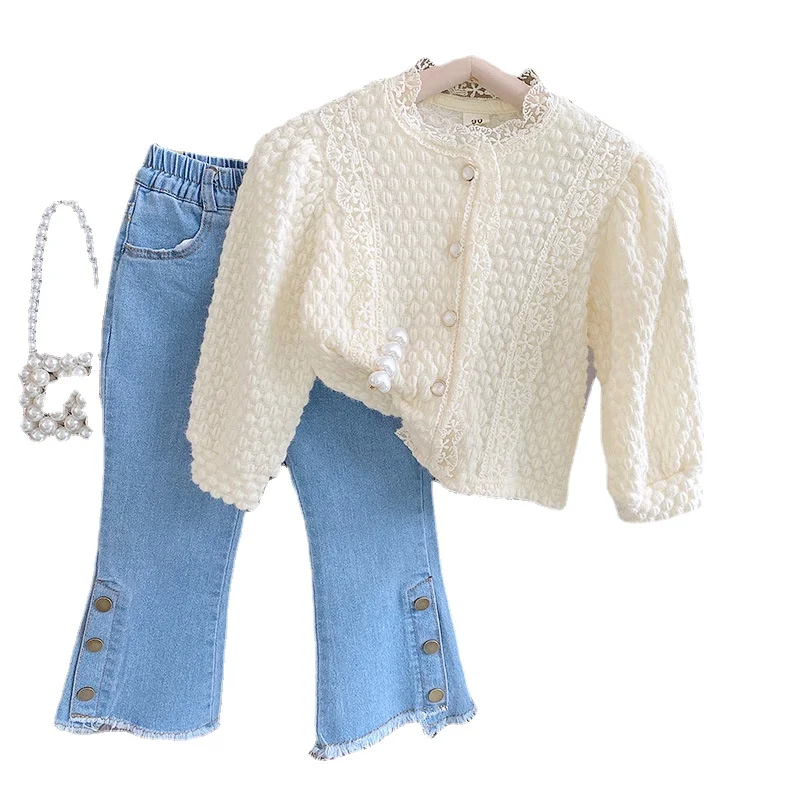 Girls Shirt Autumn Winter Long Sleeve Blouses Fashion Kids Jeans Toddler Girl Clothes Korean Children Shirts Tops Pants 2-7Yrs