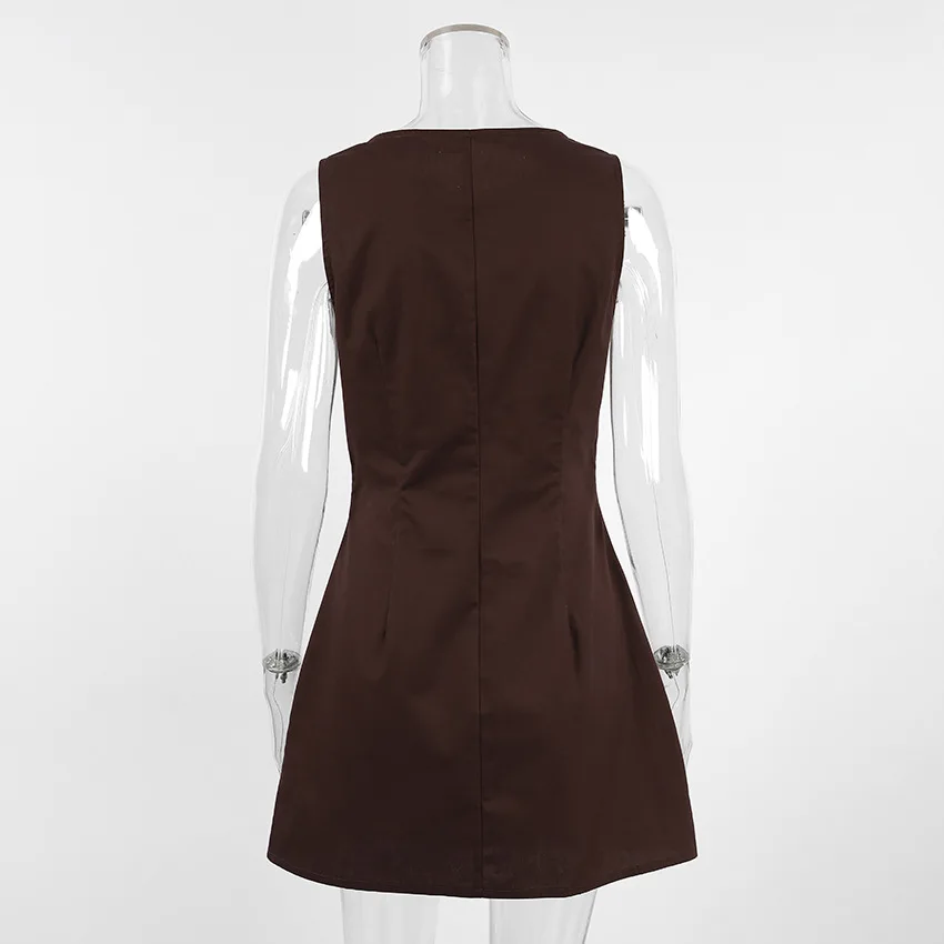 Seasonal New European and American Style Pure Cotton Sleeveless Vest Skirt High-end Temperament Elegant Slim A-line Skirt Dress