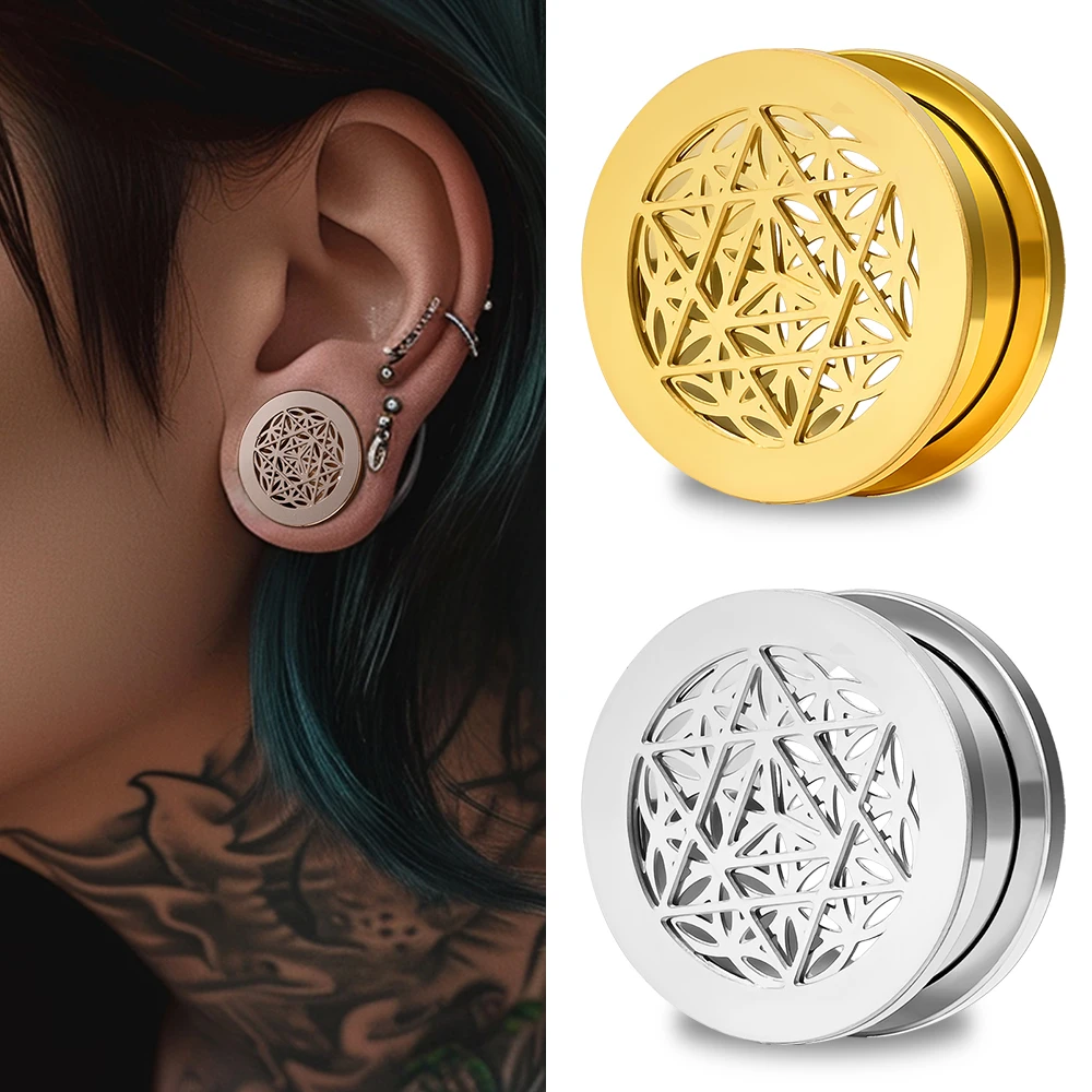 Doearko 2PCS Woman's Stainless Steel Ear Stretcher Plugs Expander Gauge Earrings 8-25mm Ears Tunnels Body Piercing Jewelry