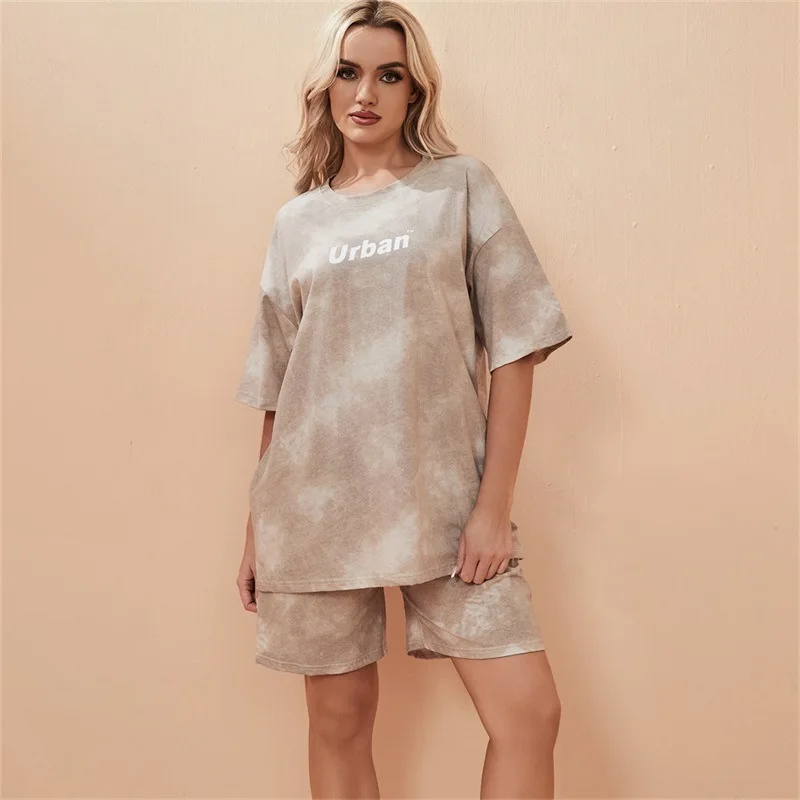 Women Casual Short Sleeve Outfit 2024 Summer Fashion Letter Printed O Neck Pocket Suit Female T Shirt Top Shorts Two Pieces Set